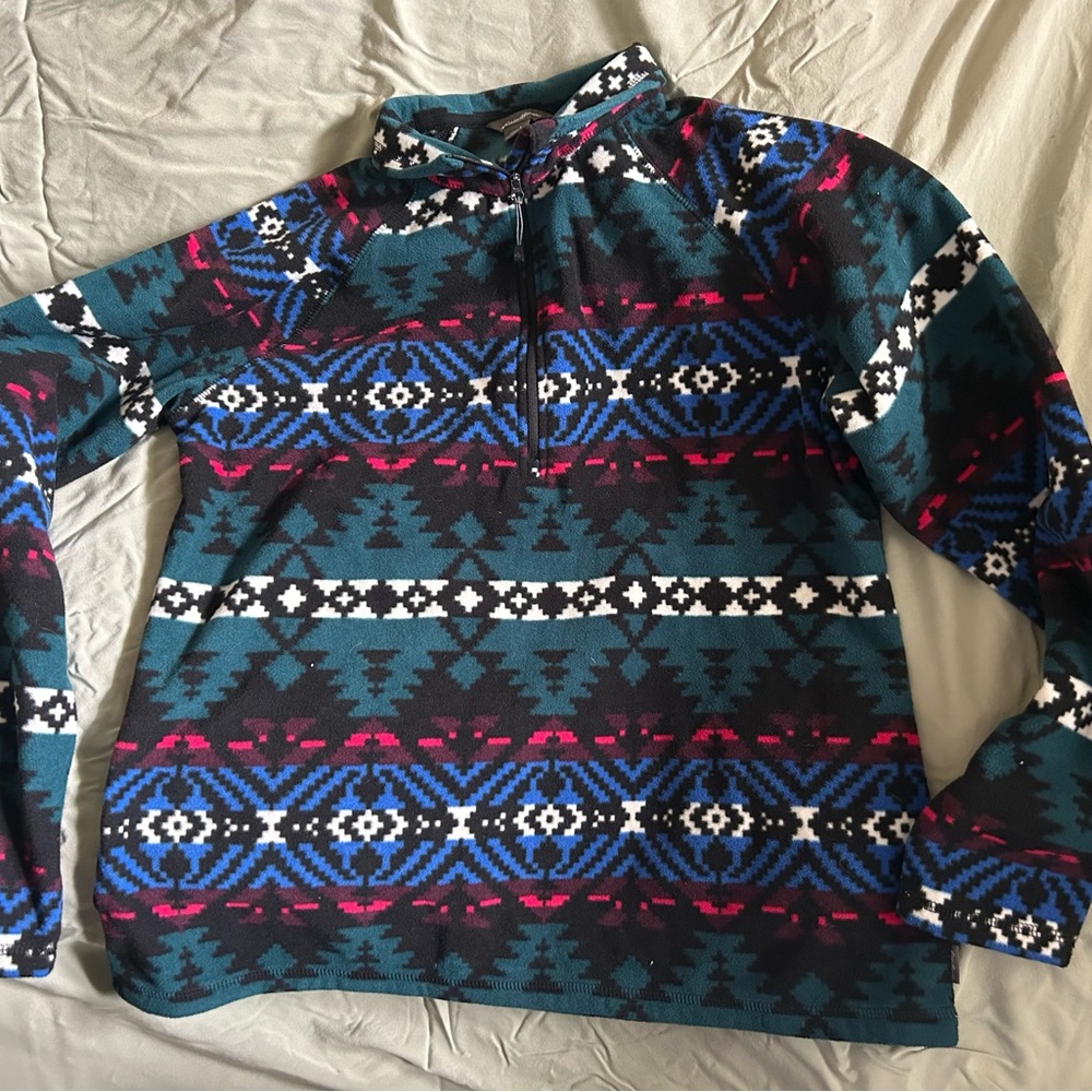 Eddie Bauer Teal and Black Patterned Sweater